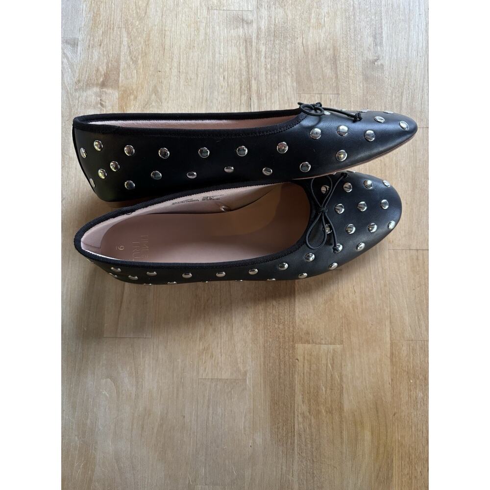 Black Studded Bow Statement Ballet Flat Memory Foam Size 9 NWOT Time And Tru - Picture 2 of 9